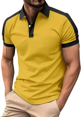 2024 Men's Retro Soft Polo Shirts Solid V Neck Short Sleeve Casual Polo T Shirt Block Slim Fit Golf Shirts with Pocket