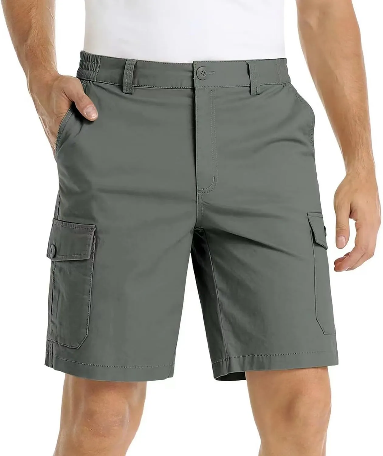 Athletic Cargo Shorts for Men Casual Lightweight Baggy Button Zipper Pants Loose Pockets Summer Beach Half Pants
