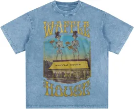 Bellelement Waffle House Vintage Acid Wash T-Shirt Hip Hop Tee Tops