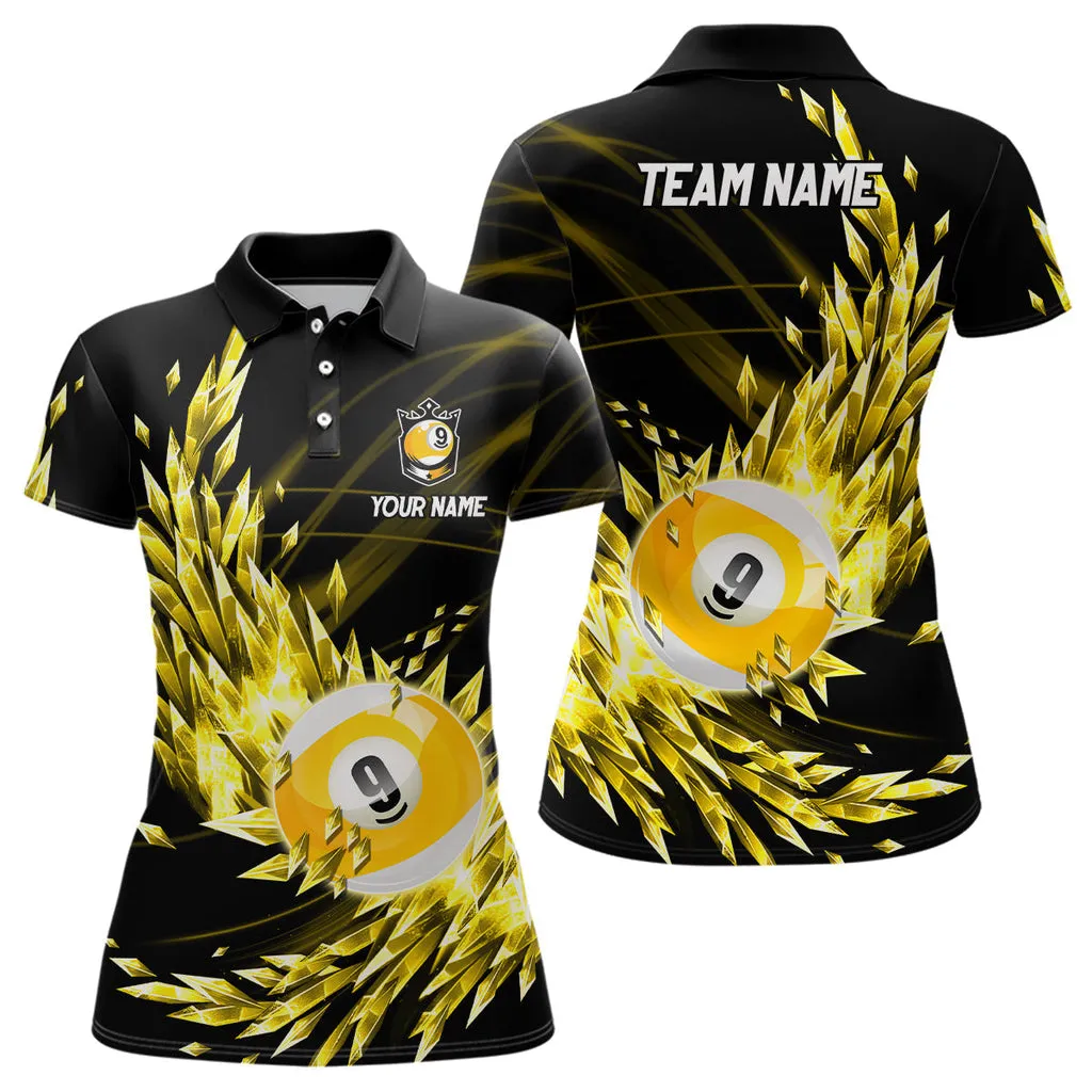 Billiard Blue or Yellow Frozen Ice Customized Name, Team Name 3D Polo Shirt For Women