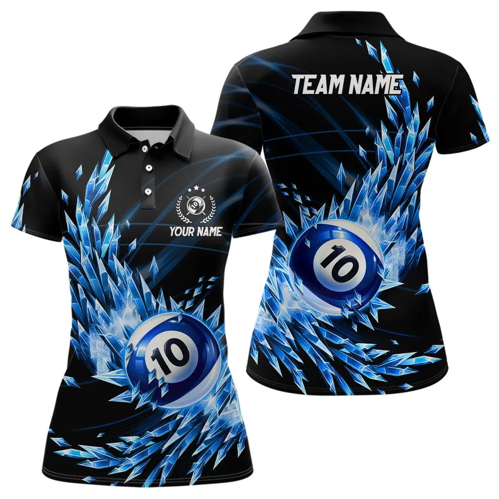 Billiard Blue or Yellow Frozen Ice Customized Name, Team Name 3D Polo Shirt For Women