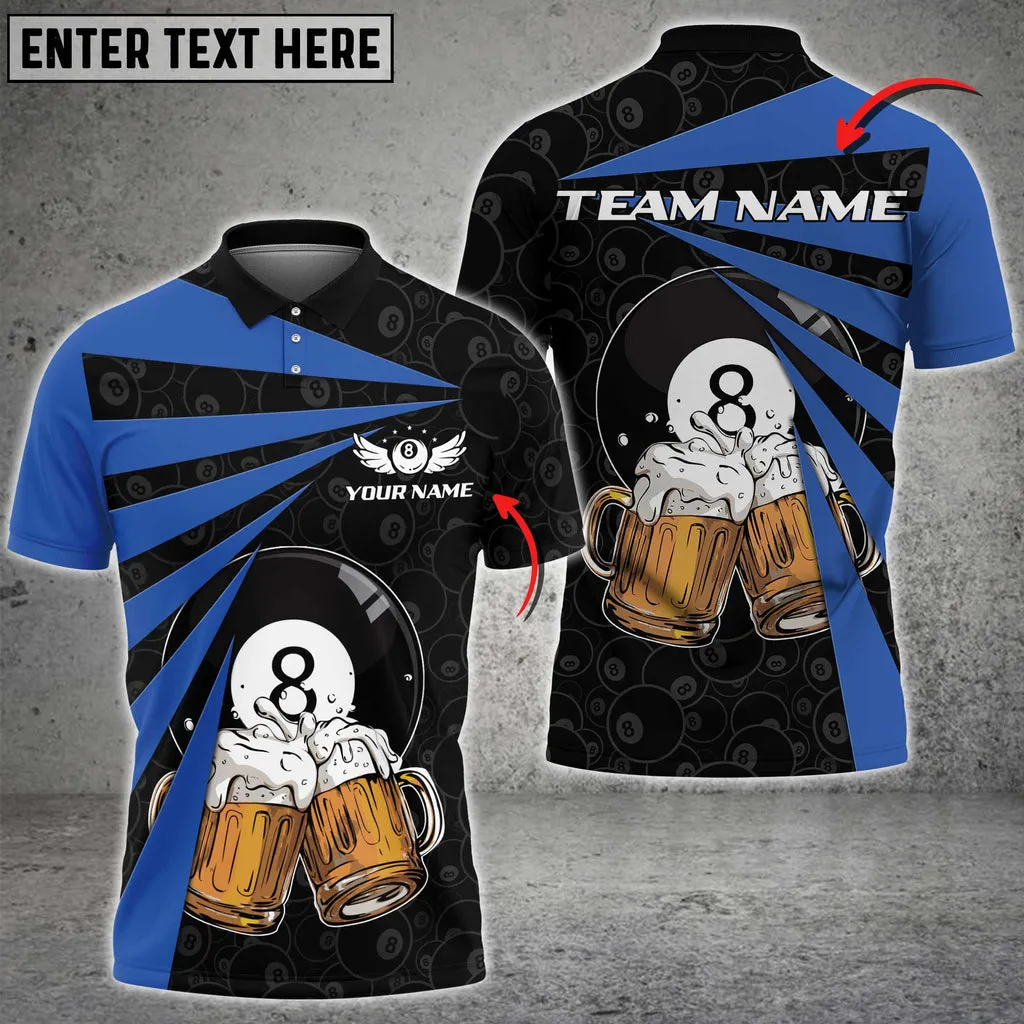 Billiards With Beer Multicolor Options Personalized Name 3D Polo Shirt, Billiard Beer Shirt