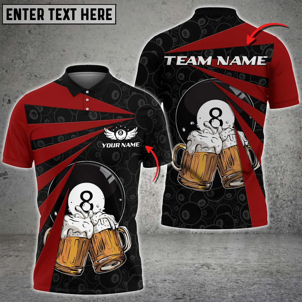 Billiards With Beer Multicolor Options Personalized Name 3D Polo Shirt, Billiard Beer Shirt