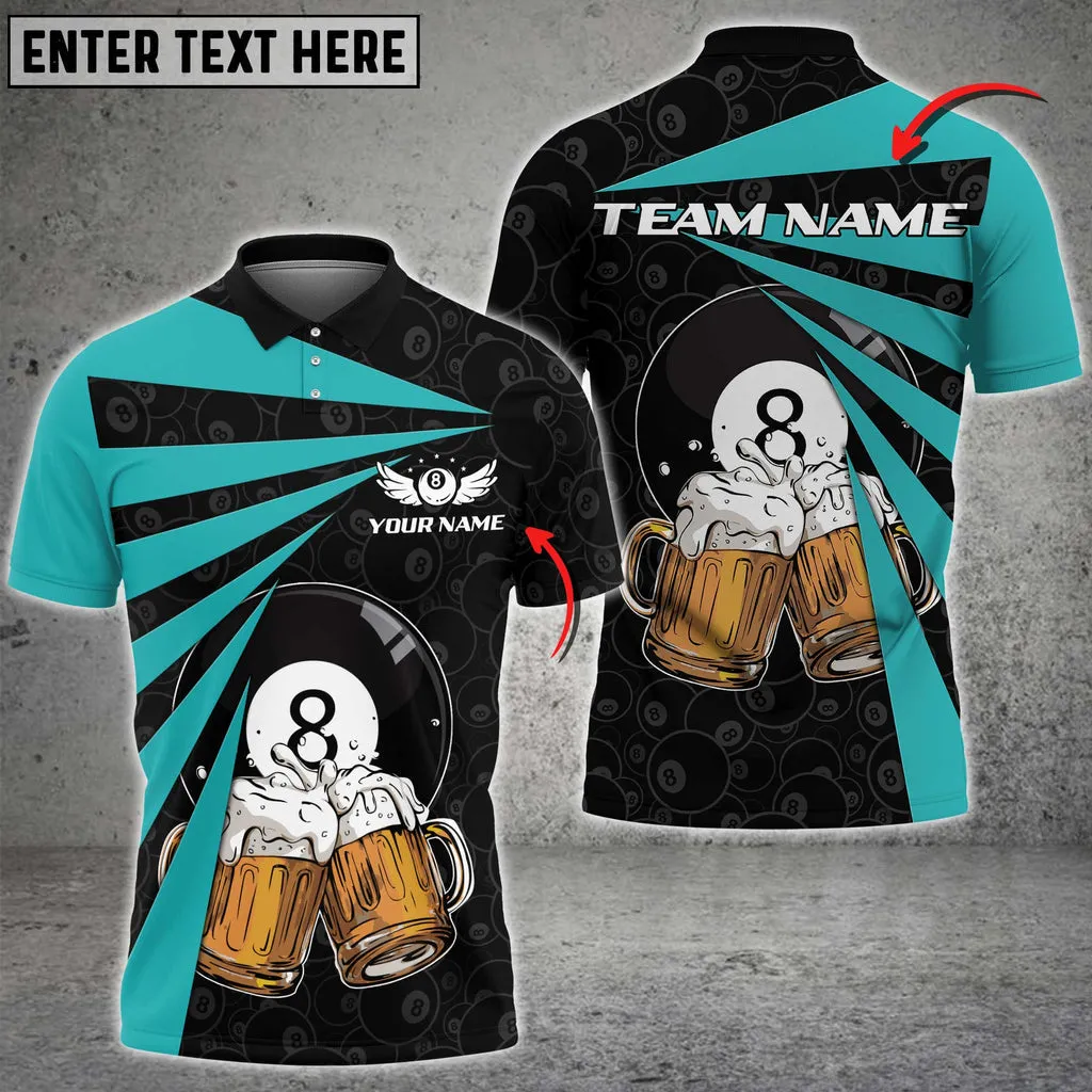 Billiards With Beer Multicolor Options Personalized Name 3D Polo Shirt, Billiard Beer Shirt