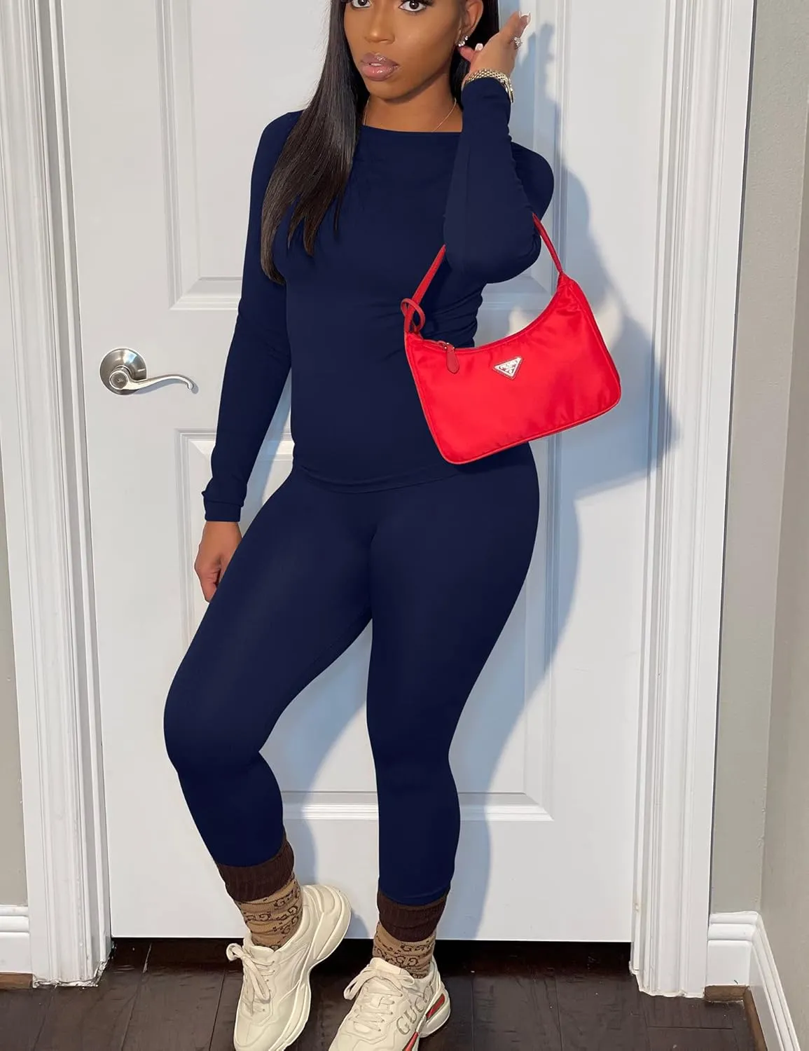 BORIFLORS Women's 2 Piece Track Suits Outfits Workout Long Sleeve Top Jogger Legging Pants Sets