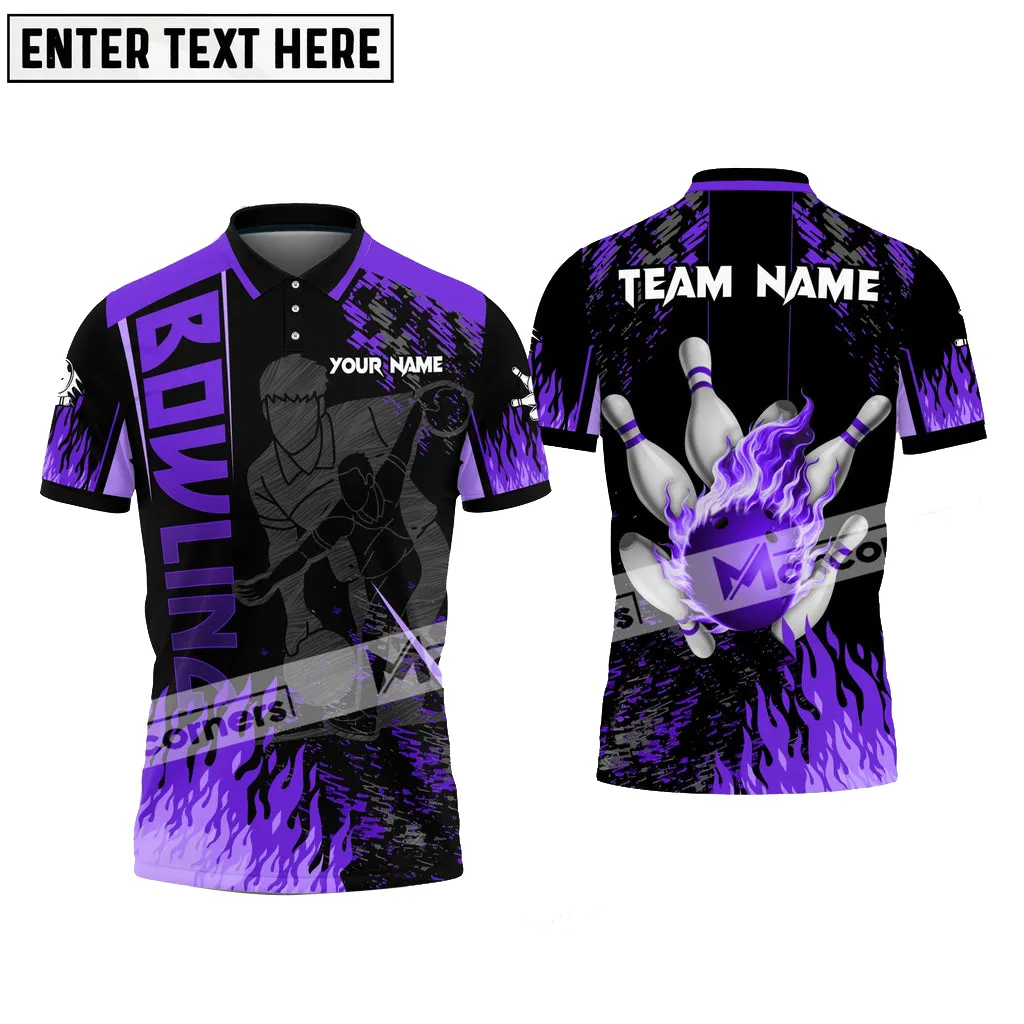 Bowling Ball & Pins Flame Bowling Player Jersey Multicolor Option Customized Name, Team Name 3D Polo Shirt