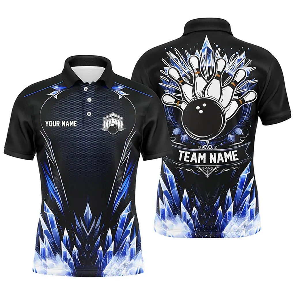 Coolspod Ice Jade Bowling Ball And Pins Team League Multicolor Option Customized Name 3D Polo Shirt