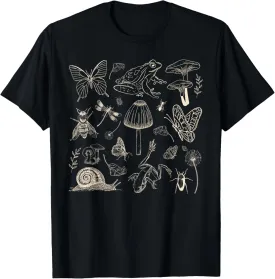 Cottagecore Aesthetic Frog Mushrooms Butterfly Snail Nature T-Shirt