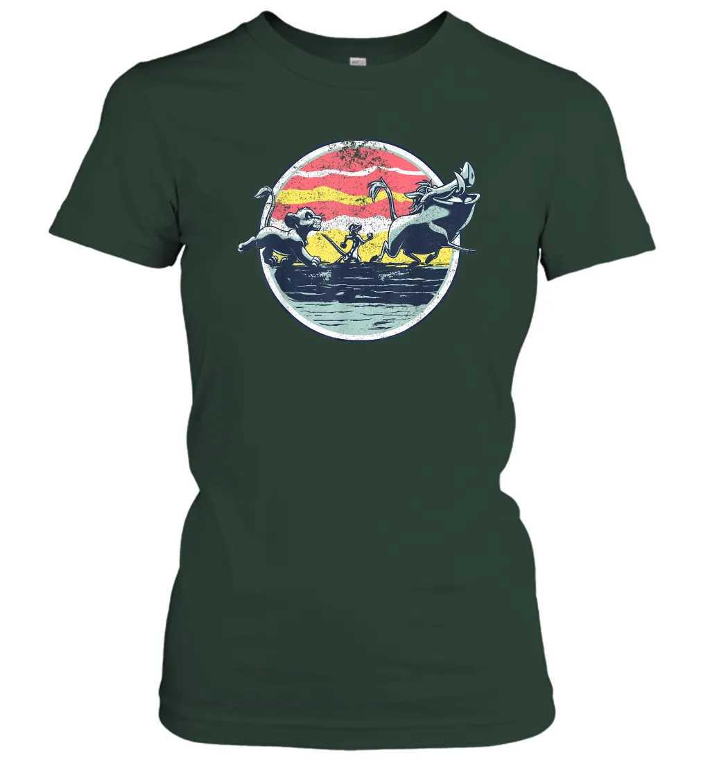 Disney Lion King Distressed Group Circle Scene Graphic Women Cotton T-Shirt
