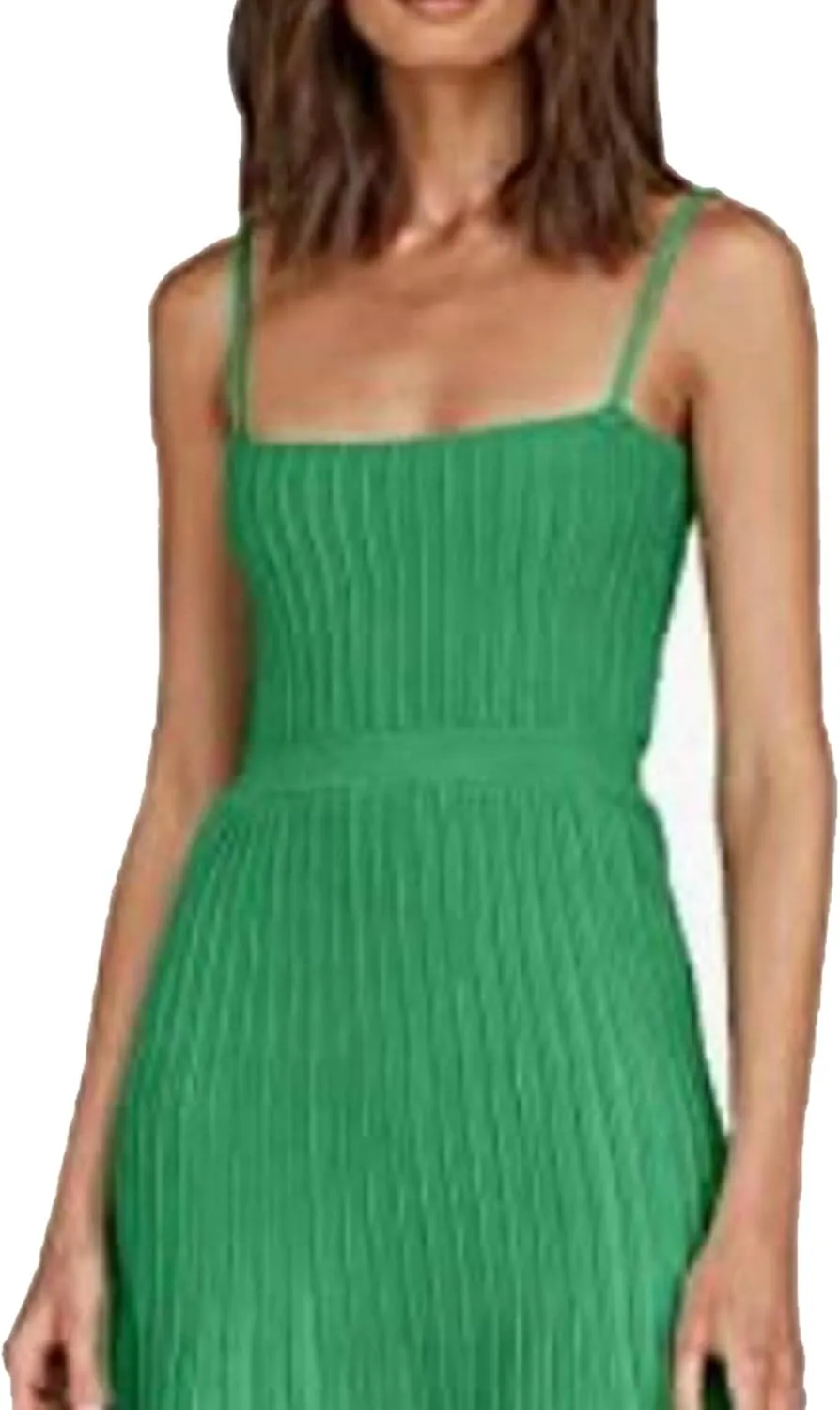 ECDAHICC Women's Ribbed Knit Maxi Dress Elegant Spaghetti Straps Square Neck Pleated A Line Party Long Sling Sundress
