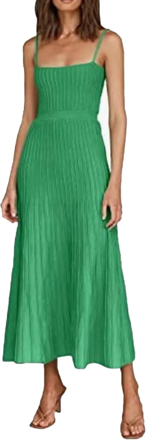 ECDAHICC Women's Ribbed Knit Maxi Dress Elegant Spaghetti Straps Square Neck Pleated A Line Party Long Sling Sundress