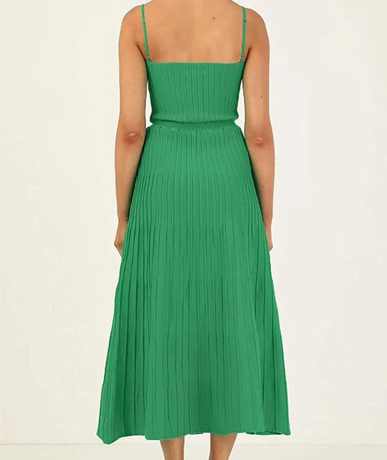 ECDAHICC Women's Ribbed Knit Maxi Dress Elegant Spaghetti Straps Square Neck Pleated A Line Party Long Sling Sundress
