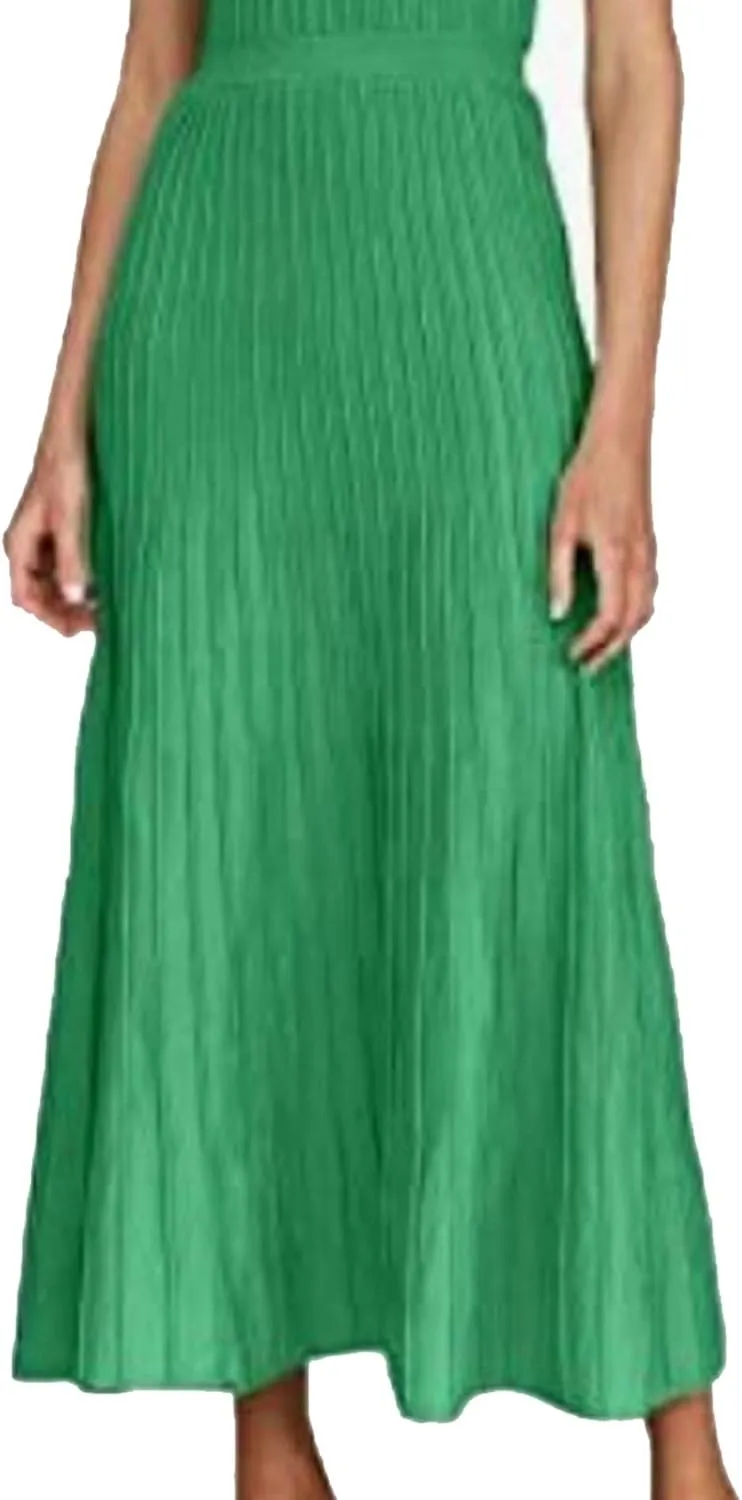 ECDAHICC Women's Ribbed Knit Maxi Dress Elegant Spaghetti Straps Square Neck Pleated A Line Party Long Sling Sundress