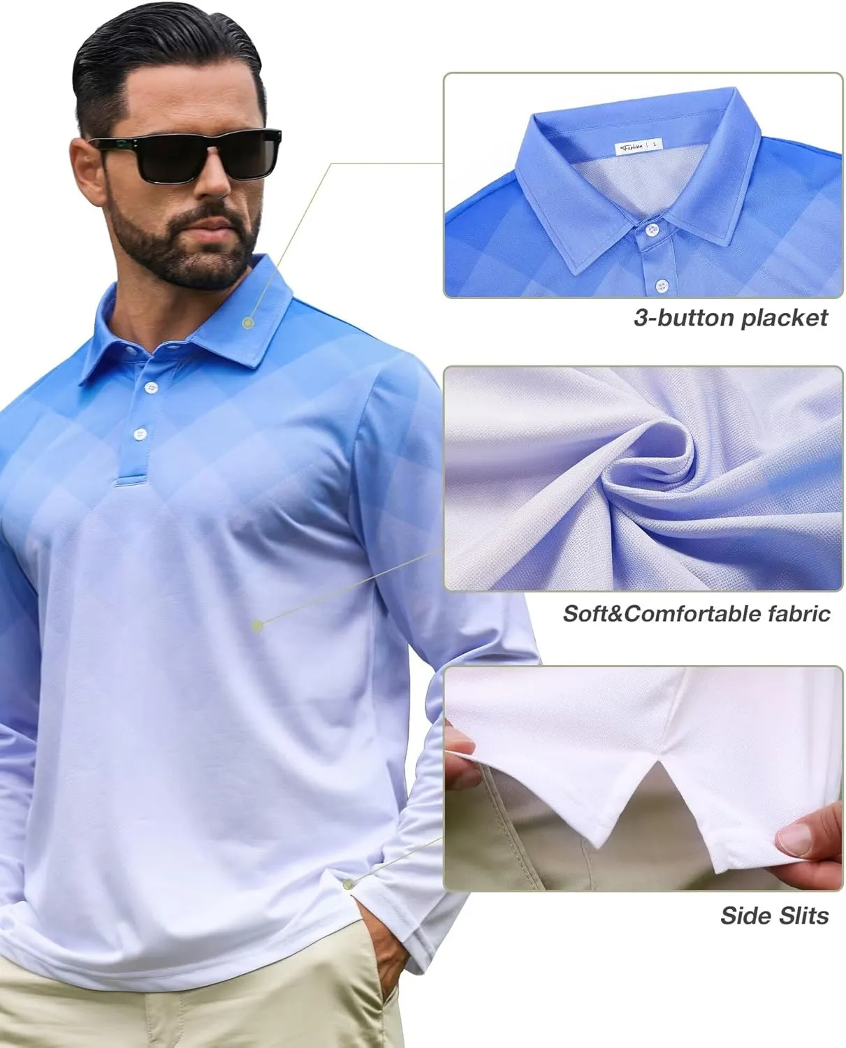 ELETOP Mens Long Sleeve Polo Shirts with Collar Classic Button Performance Moisture Wicking Dry Fit Casual Golf Shirt for Men