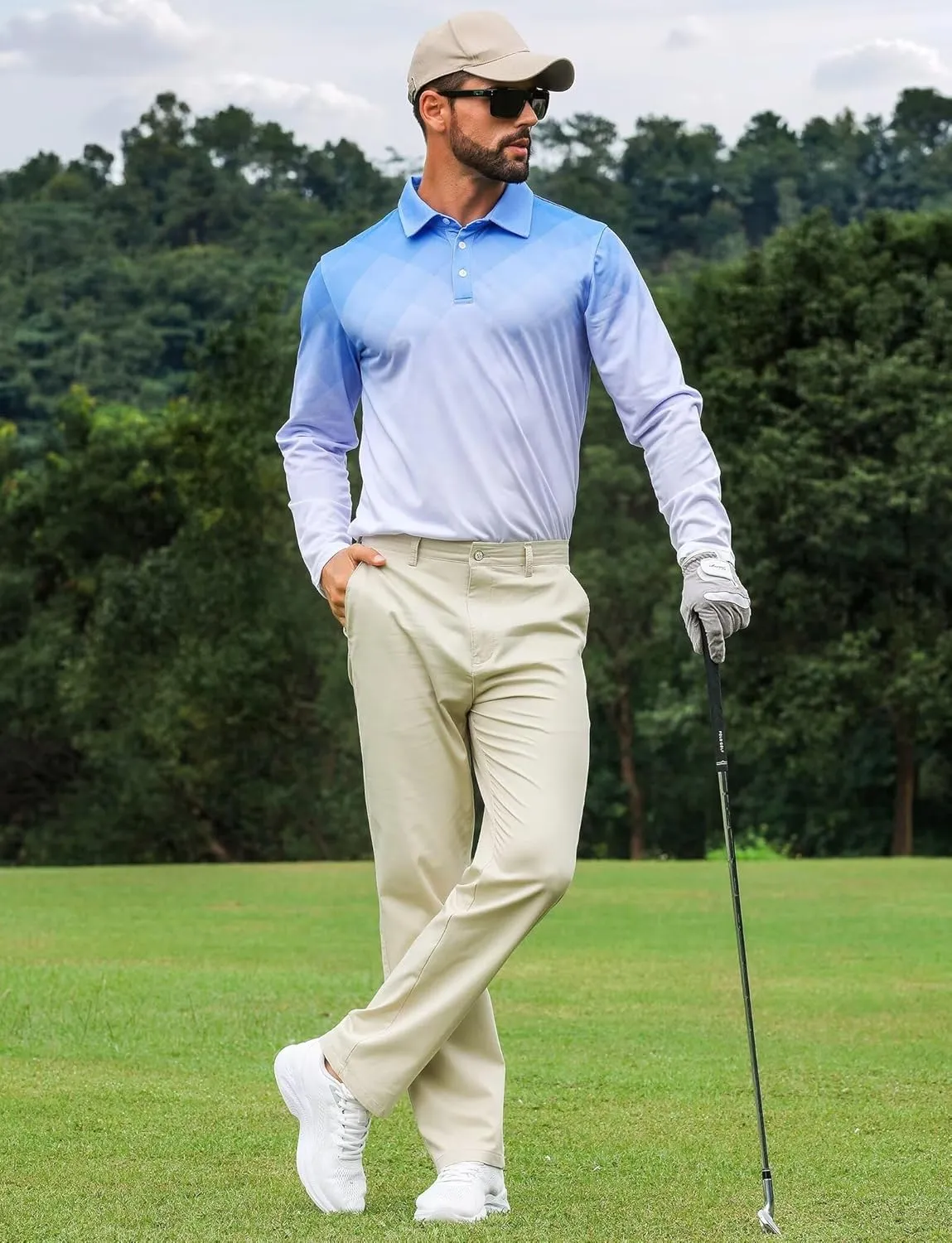 ELETOP Mens Long Sleeve Polo Shirts with Collar Classic Button Performance Moisture Wicking Dry Fit Casual Golf Shirt for Men