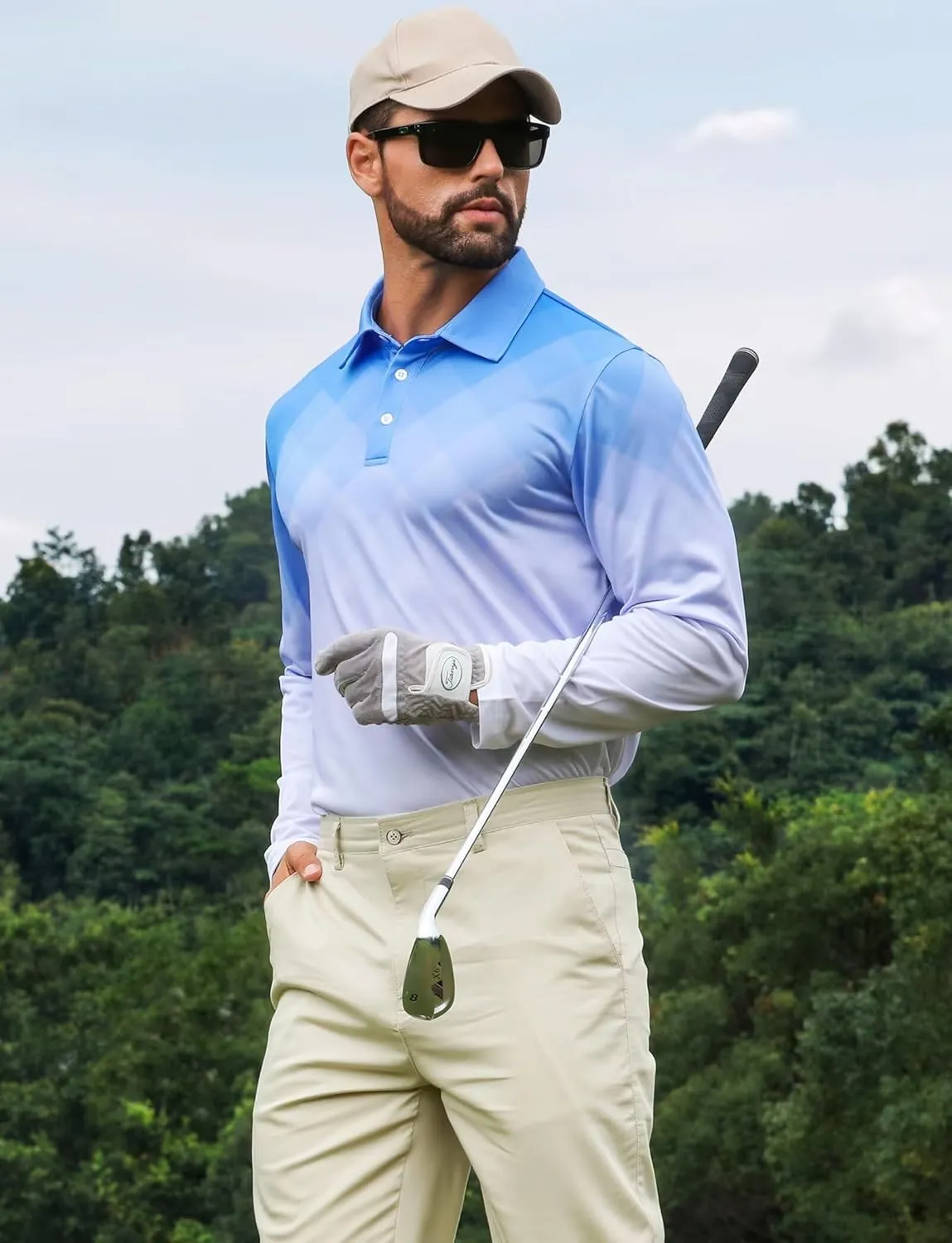 ELETOP Mens Long Sleeve Polo Shirts with Collar Classic Button Performance Moisture Wicking Dry Fit Casual Golf Shirt for Men