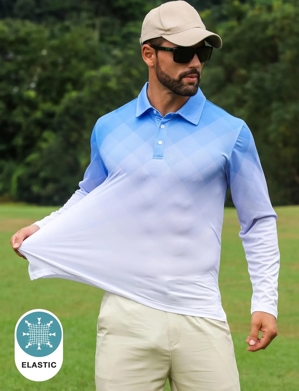 ELETOP Mens Long Sleeve Polo Shirts with Collar Classic Button Performance Moisture Wicking Dry Fit Casual Golf Shirt for Men