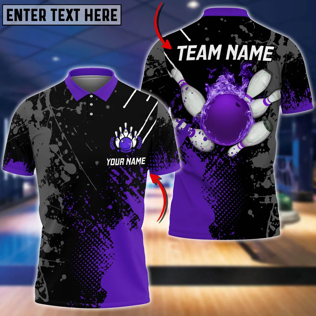 Fire Paint Bowling And Pins Multicolor Option Customized Name 3D Shirt