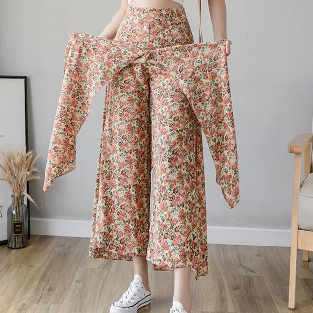 Floral Print Wide Leg Pants