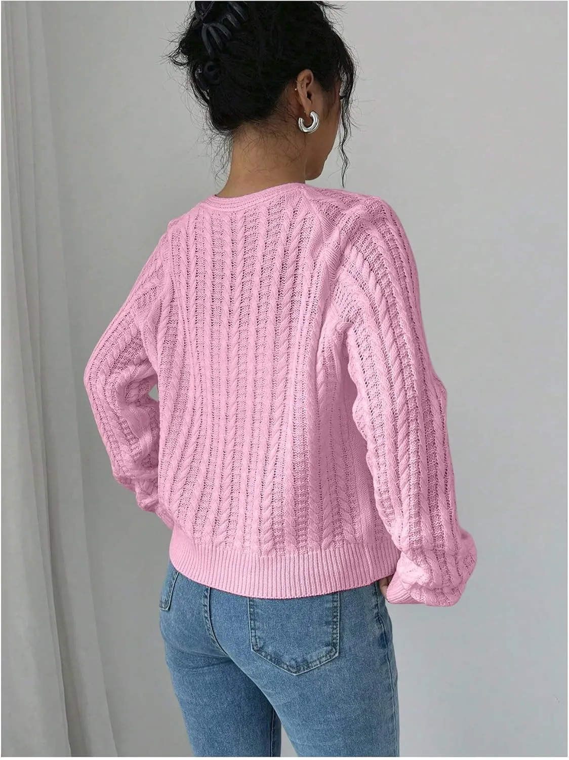 GORGLITTER Women's White Cropped Cardigan Tie Front Cardigan Cable Knit Sweater