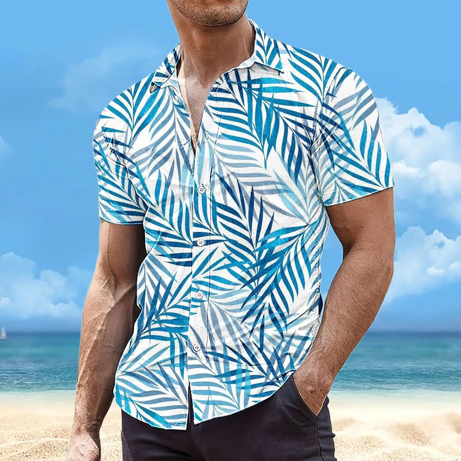 Hawaiian Shirt for Men Summer Short Sleeve Button Down Tropical Floral Beach Vacation Shirt for Beach,Pool Parties