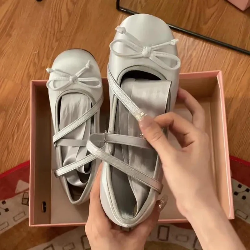 Hnzxzm New Designers Women Mary Jane Shoes Fashion Butterfly-knot Shallow Thick Heel Shoes Ladies Elegant Round Toe Pumps Shoes