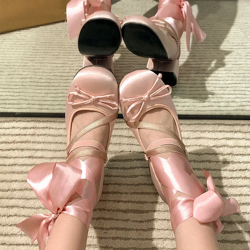 Hnzxzm New Designers Women Mary Jane Shoes Fashion Butterfly-knot Shallow Thick Heel Shoes Ladies Elegant Round Toe Pumps Shoes