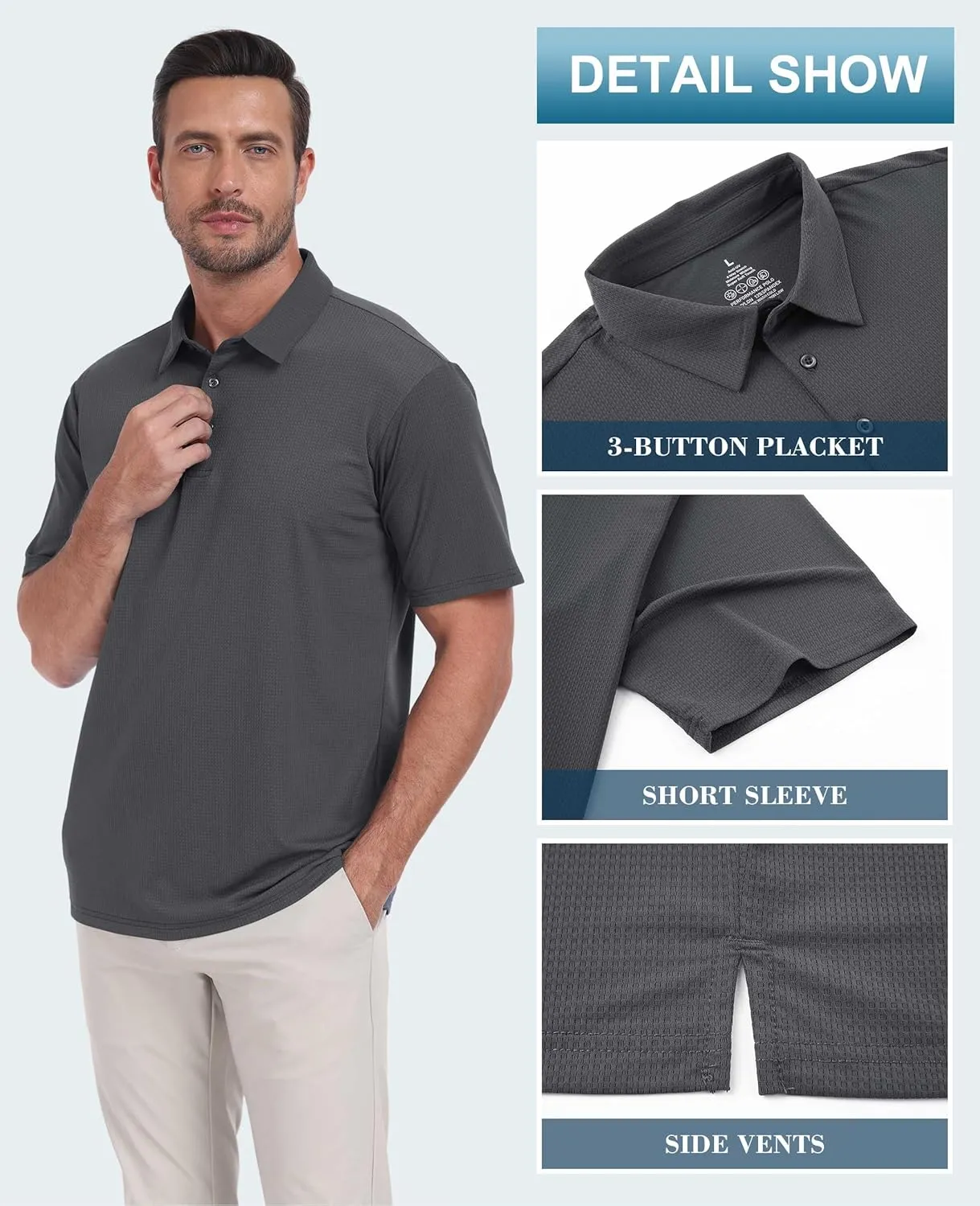 Hodaweisolp Mens Polo Shirts Short Sleeve Dry Fit Jacquard Moisture Wicking Performance Golf Shirt
