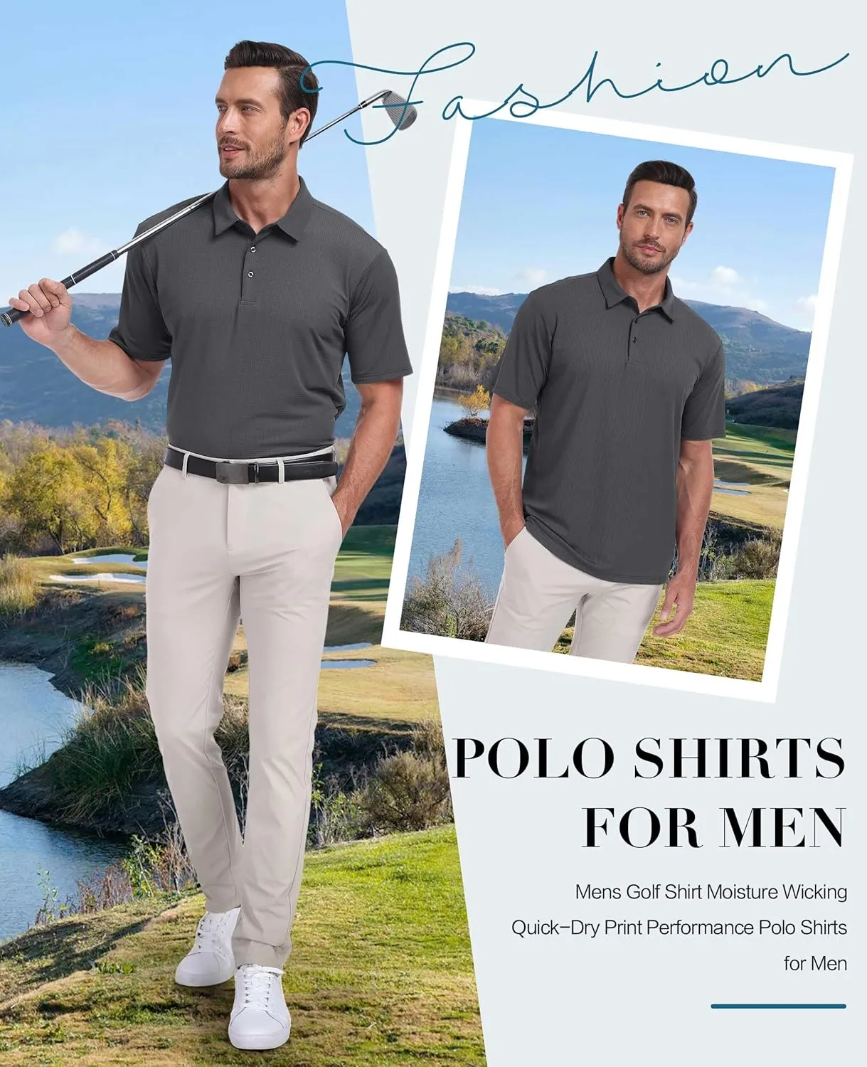 Hodaweisolp Mens Polo Shirts Short Sleeve Dry Fit Jacquard Moisture Wicking Performance Golf Shirt
