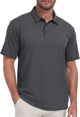 Hodaweisolp Mens Polo Shirts Short Sleeve Dry Fit Jacquard Moisture Wicking Performance Golf Shirt