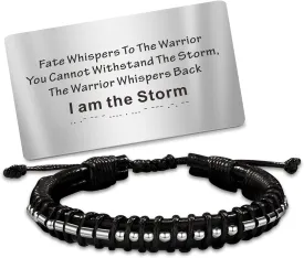 Inspirational Gifts Morse Code Bracelet for Mens Sobriety Gifts Black Leather Bracelet Wallet Card, Easter Fathers Day Birthday Gifts for Men Graduation Gifts for Him Grandson Son Brother