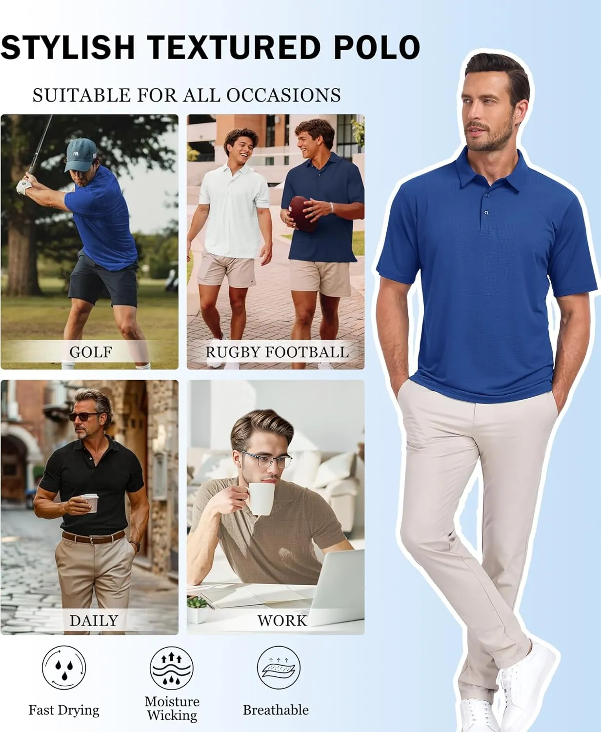 Jacquard Polo Shirts for Men Short Sleeve Golf Shirt Dry Fit Moisture Wicking Performance Golf Shirts