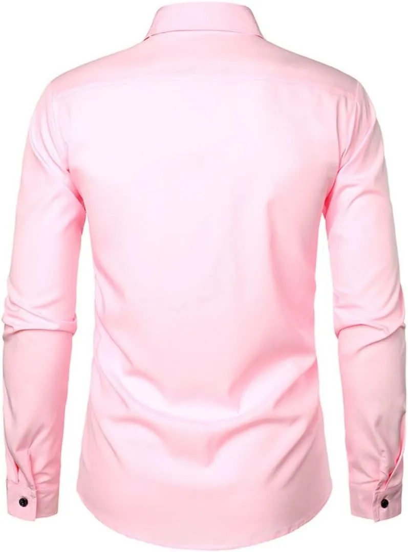 Kinkia Mens Tuxedo Shirts Slim Fit Long Sleeve Button Down Pleated Dress Shirt Tops for Prom Party Wedding