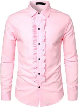 Kinkia Mens Tuxedo Shirts Slim Fit Long Sleeve Button Down Pleated Dress Shirt Tops for Prom Party Wedding