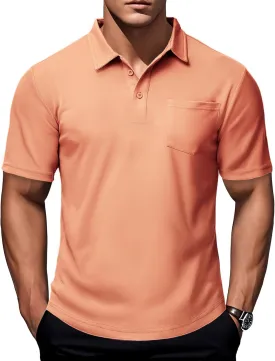 MAGCOMSEN Polo Shirts for Men with Pocket Short Sleeve Collared Golf Shirts Quick Dry Pique Performance Athletic Summer