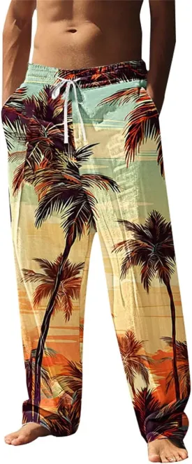 Men's Big and Tall Hawaii Sweatpants Tropical Beach Lounge Pants Breathable Relaxed Fit Vacation Drawstring Waist