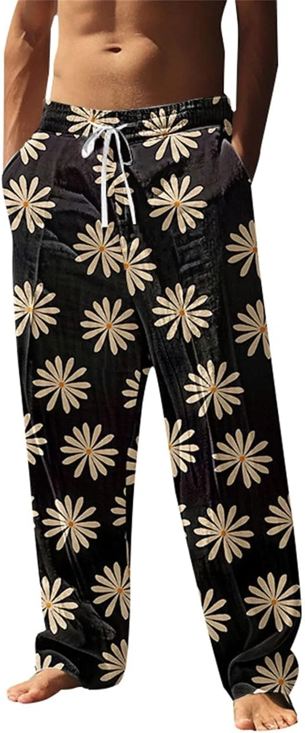 Men's Big and Tall Hawaii Sweatpants Tropical Beach Lounge Pants Breathable Relaxed Fit Vacation Drawstring Waist