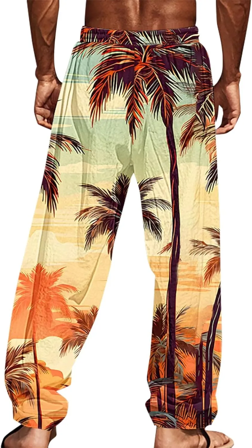 Men's Big and Tall Hawaii Sweatpants Tropical Beach Lounge Pants Breathable Relaxed Fit Vacation Drawstring Waist