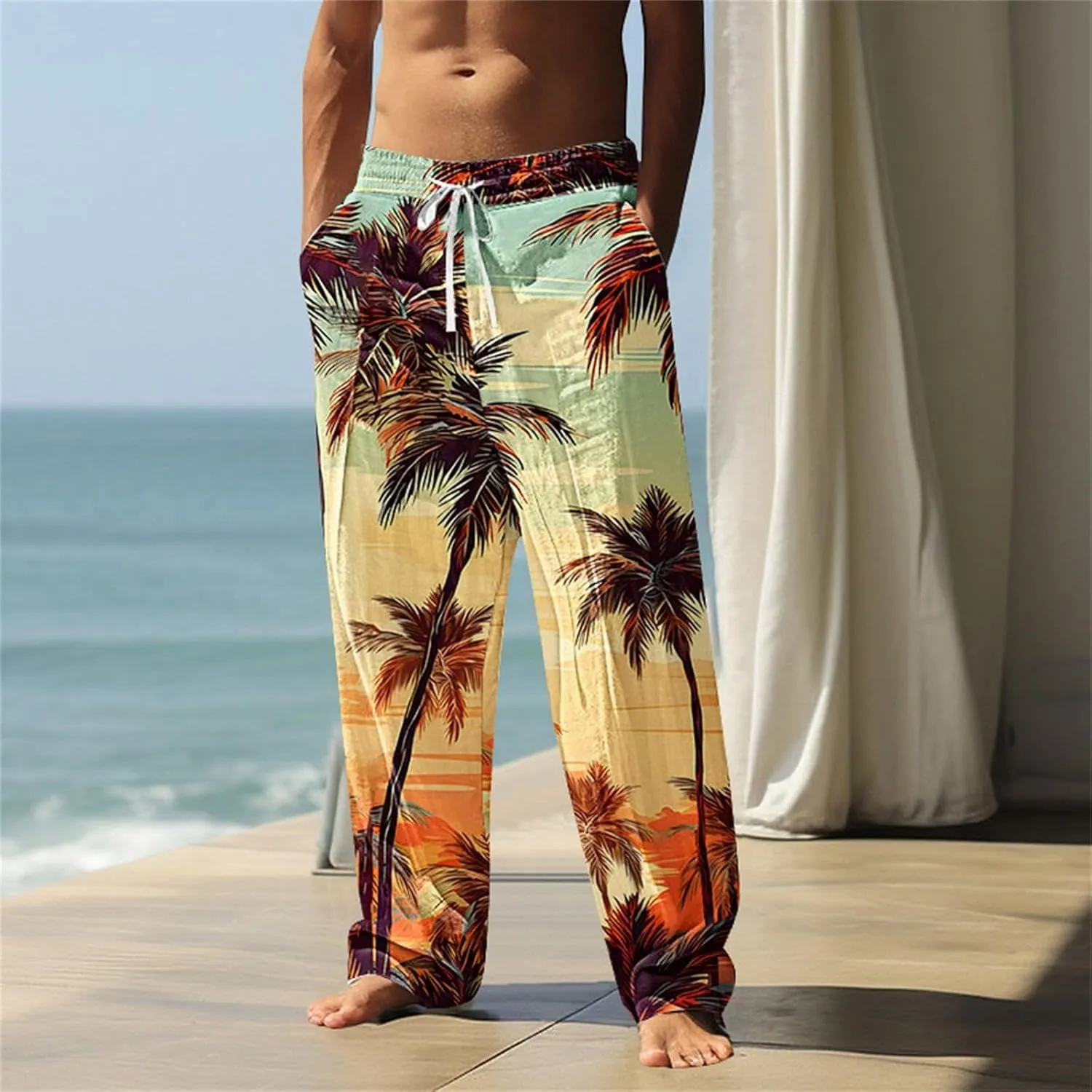 Men's Big and Tall Hawaii Sweatpants Tropical Beach Lounge Pants Breathable Relaxed Fit Vacation Drawstring Waist