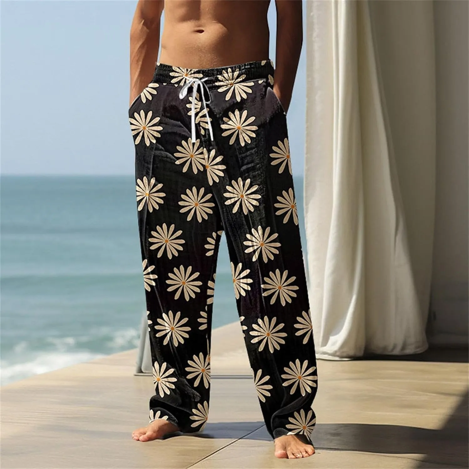 Men's Big and Tall Hawaii Sweatpants Tropical Beach Lounge Pants Breathable Relaxed Fit Vacation Drawstring Waist