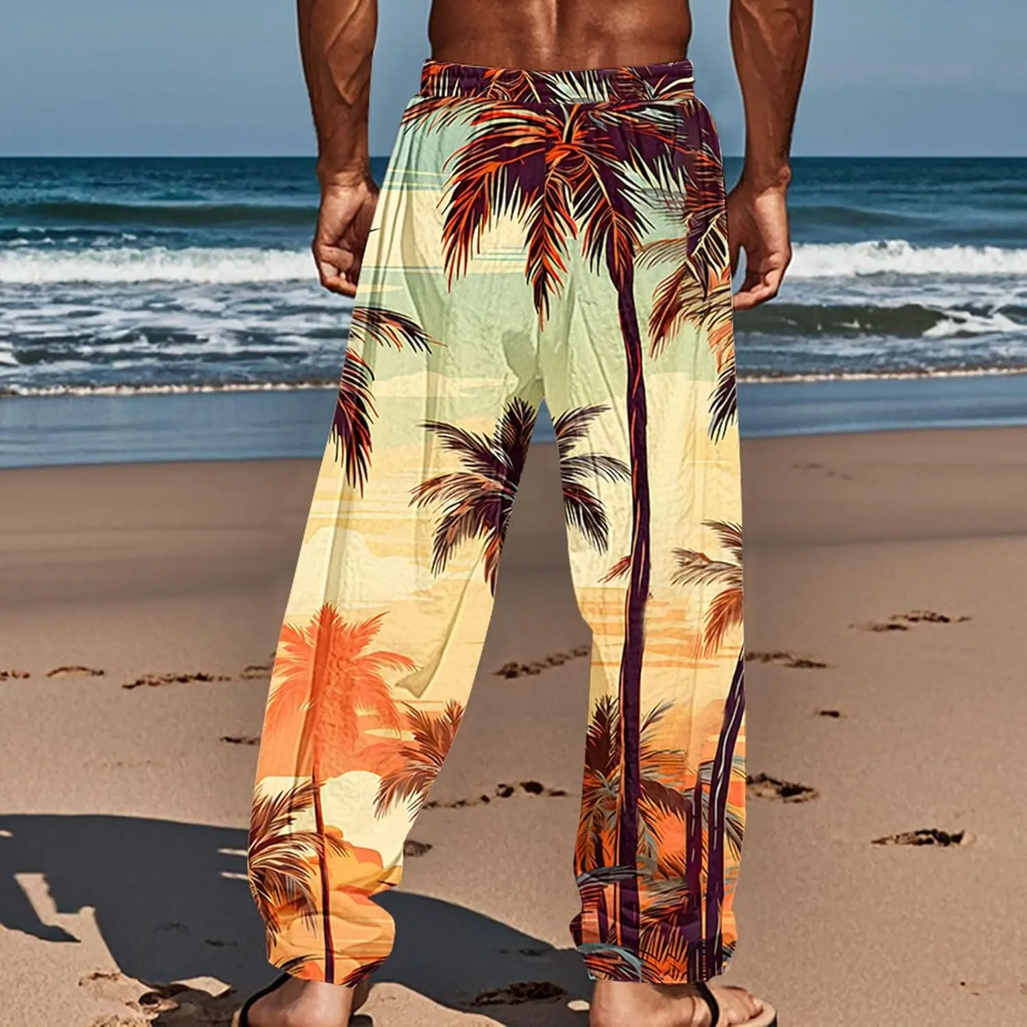 Men's Big and Tall Hawaii Sweatpants Tropical Beach Lounge Pants Breathable Relaxed Fit Vacation Drawstring Waist