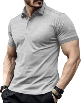 Men's Polo Shirts Cotton Basic Casual Short Sleeve Textured Polo T Shirt Classic Casual Golf Collar Tee