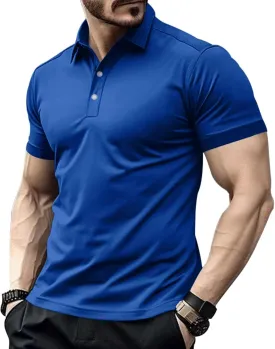 Men's Polo Shirts Cotton Basic Casual Short Sleeve Textured Polo T Shirt Classic Casual Golf Collar Tee