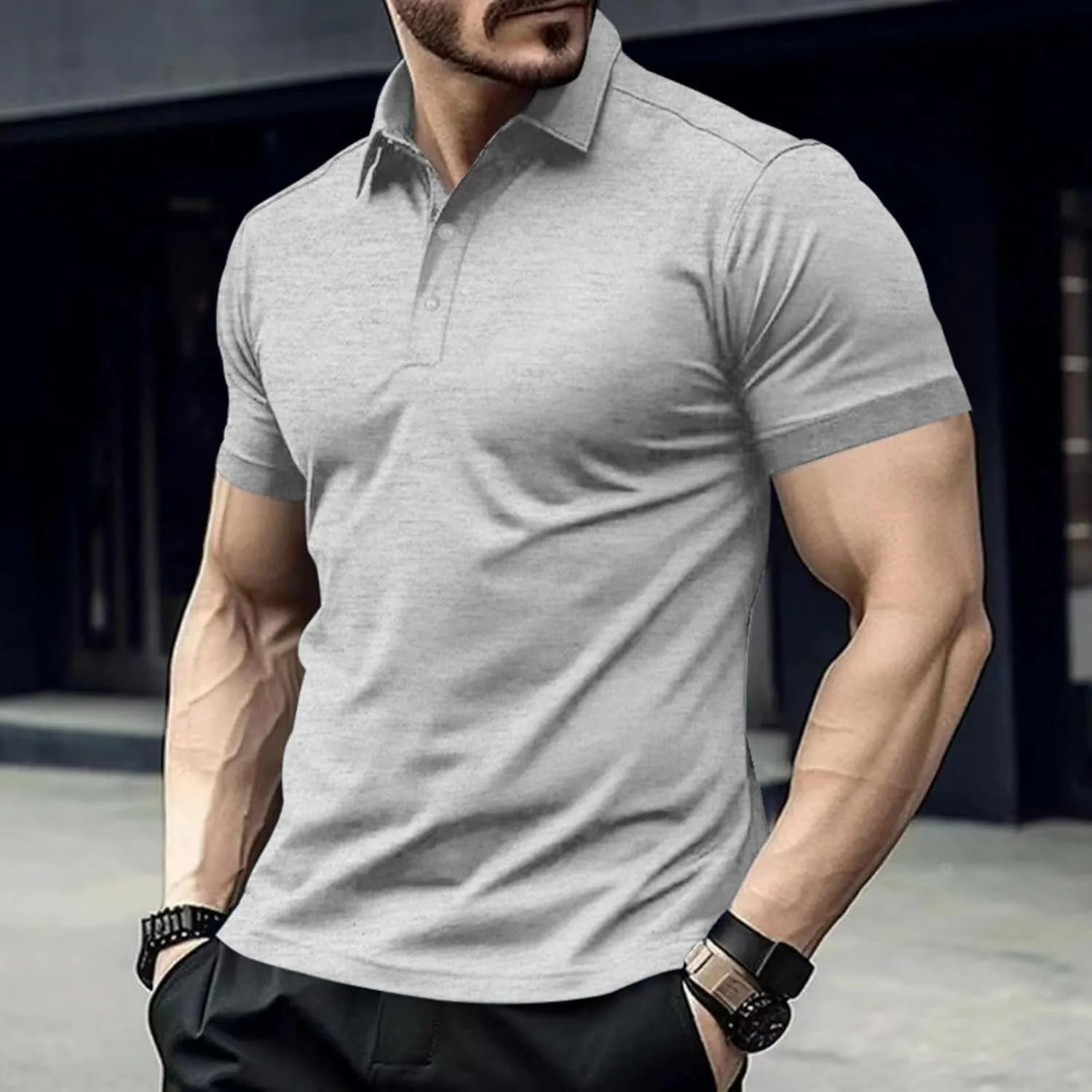 Men's Polo Shirts Cotton Basic Casual Short Sleeve Textured Polo T Shirt Classic Casual Golf Collar Tee