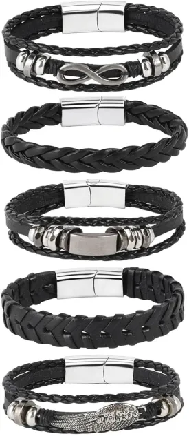 MILAKOO 5 Pcs Braided Leather Bracelets for Men Women Woven Cuff Bracelet Adjustable