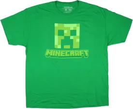 Minecraft T-Shirt Men's Video Game Creeper Block Face Graphic Print Adult Short Sleeve T-Shirt (Creeper Face, Large) Green
