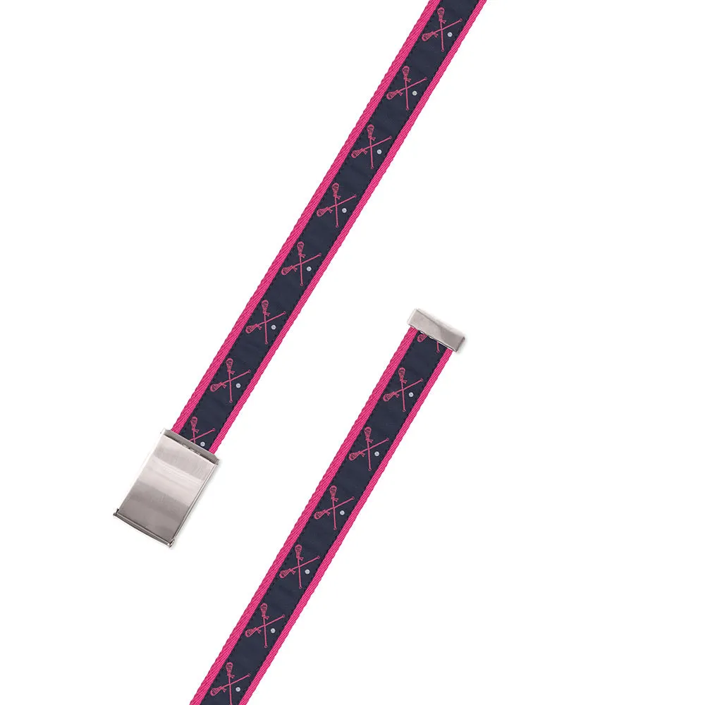 Pink Lacrosse Motif Military Buckle Belt
