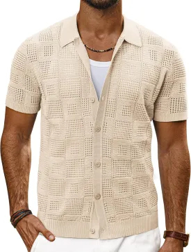 PJ PAUL JONES Men's Knit Button Down Shirts Short Sleeve Vintage Polo Shirt Casual Summer Beach Shirts