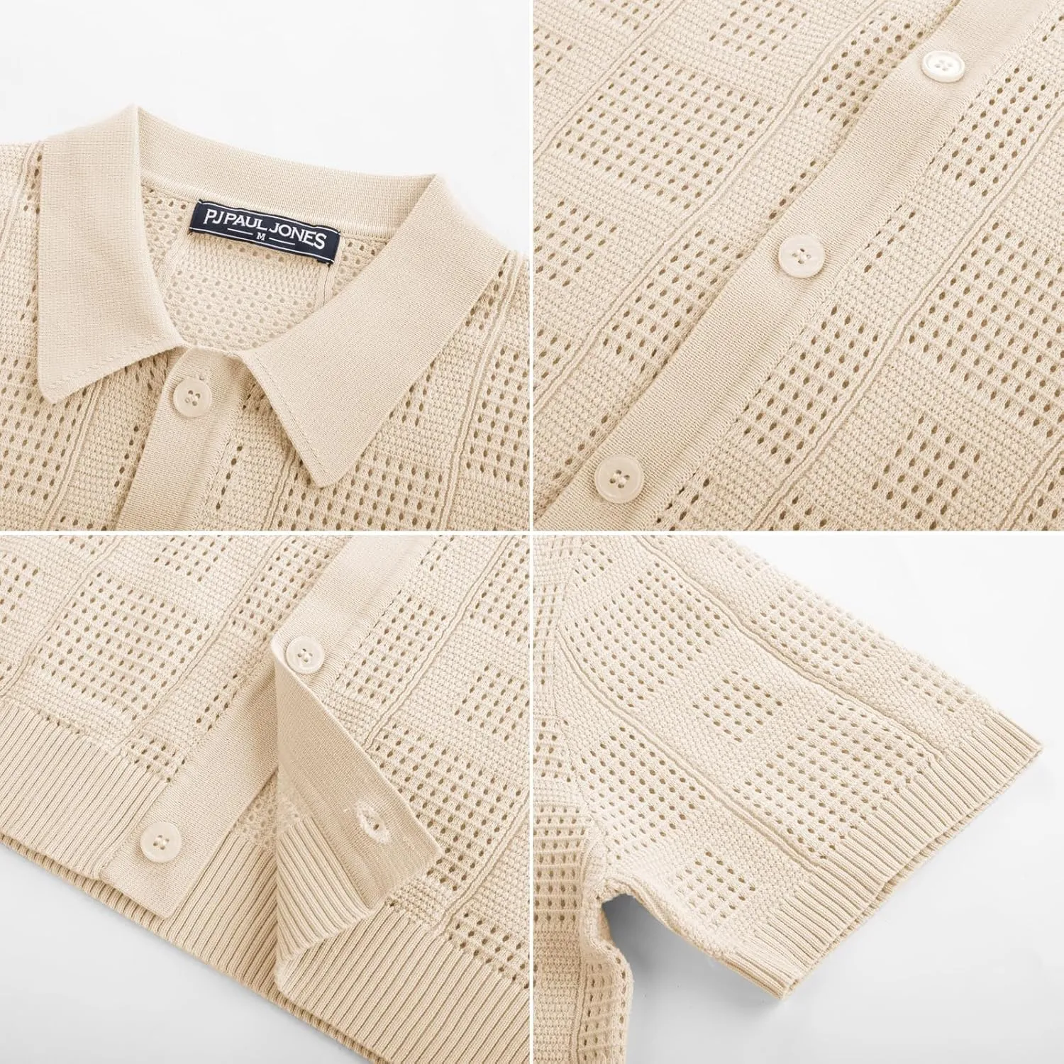 PJ PAUL JONES Men's Knit Button Down Shirts Short Sleeve Vintage Polo Shirt Casual Summer Beach Shirts