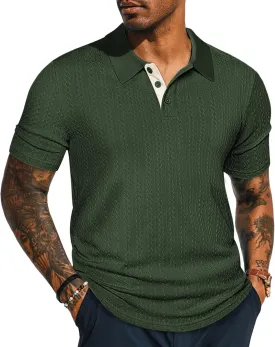 PJ PAUL JONES Mens Polo Shirts Short Sleeve Textured Polo T Shirt Summer Casual Knitted Golf Shirt